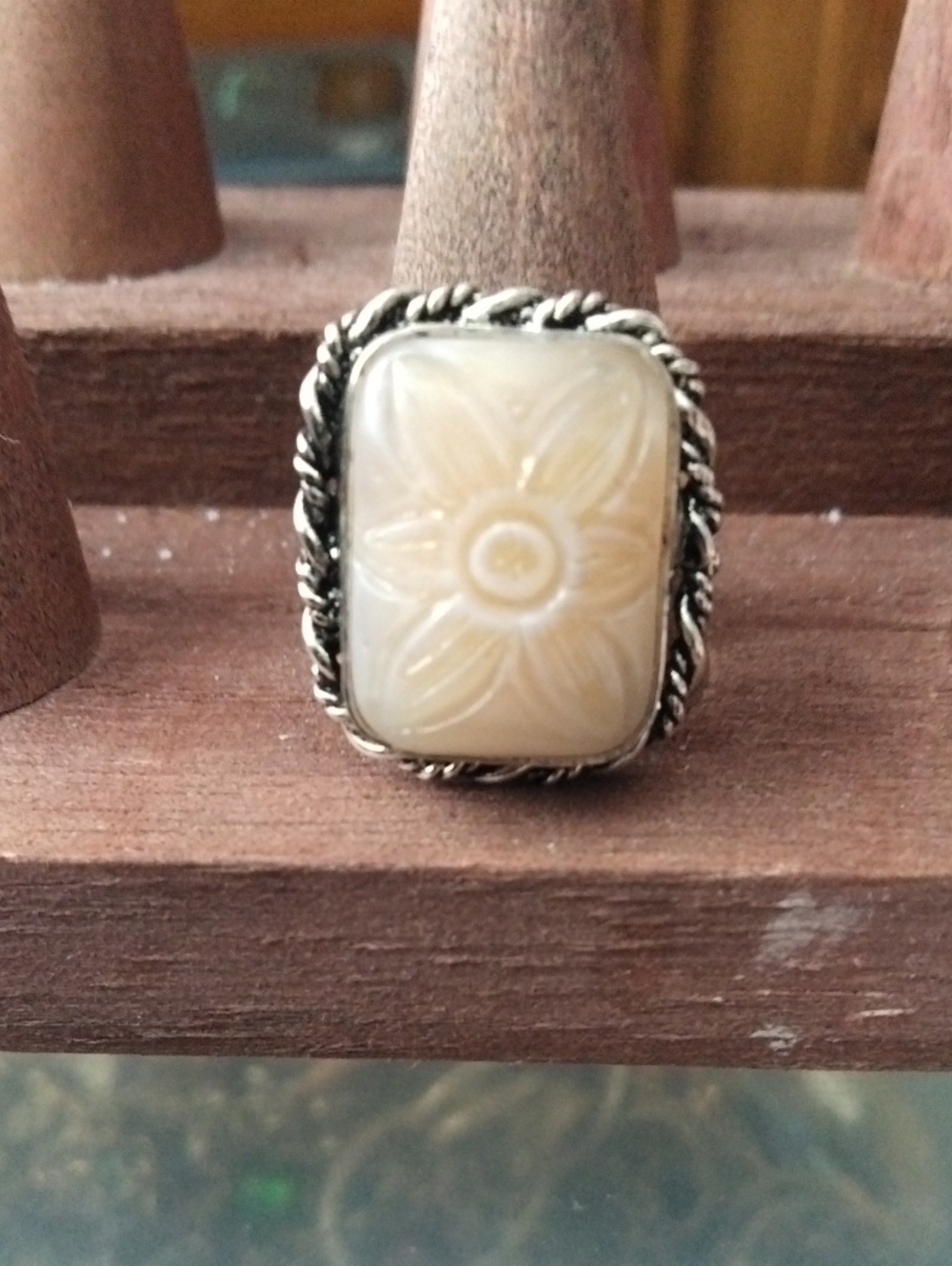 Hand-Carved Cream Floral Statement Ring